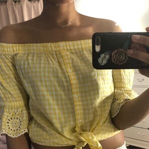 Super Cute Yellow Gingham Crop Tie Top